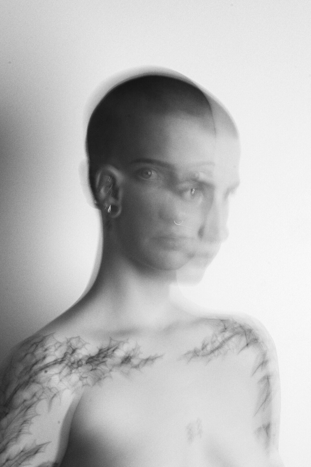 Studio portrait of a young European woman with short hair